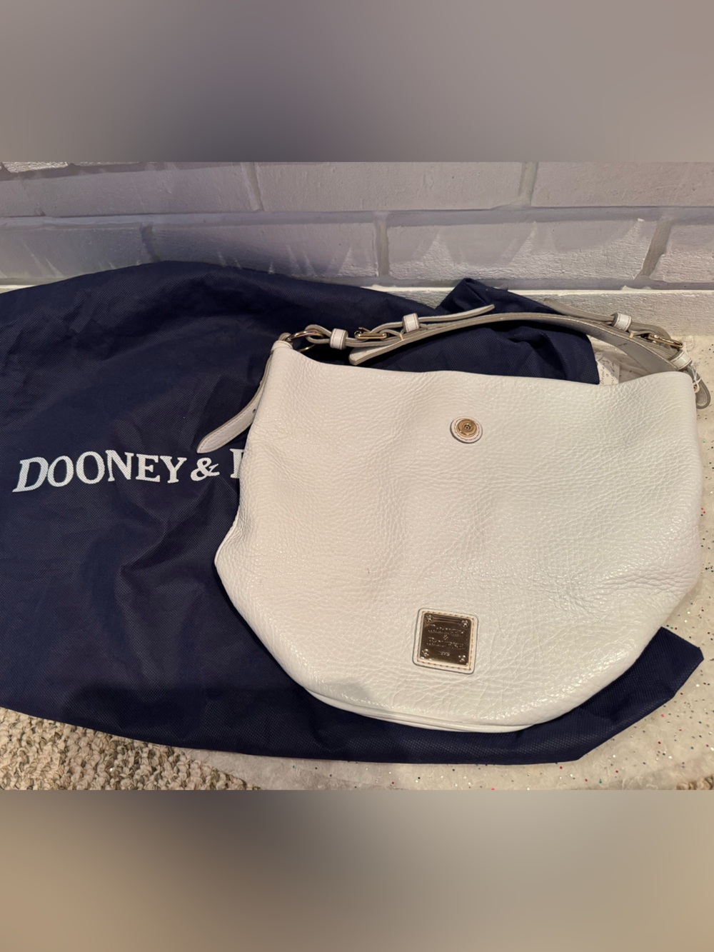 Vintage Dooney & Bourke White Pebble Leather Shoulder Bag with Gold Hardware